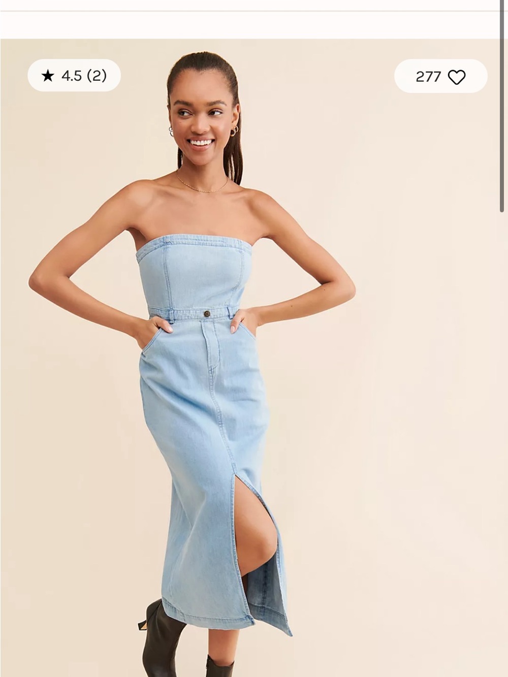 Free People Light Blue Strapless Denim Midi Dress
